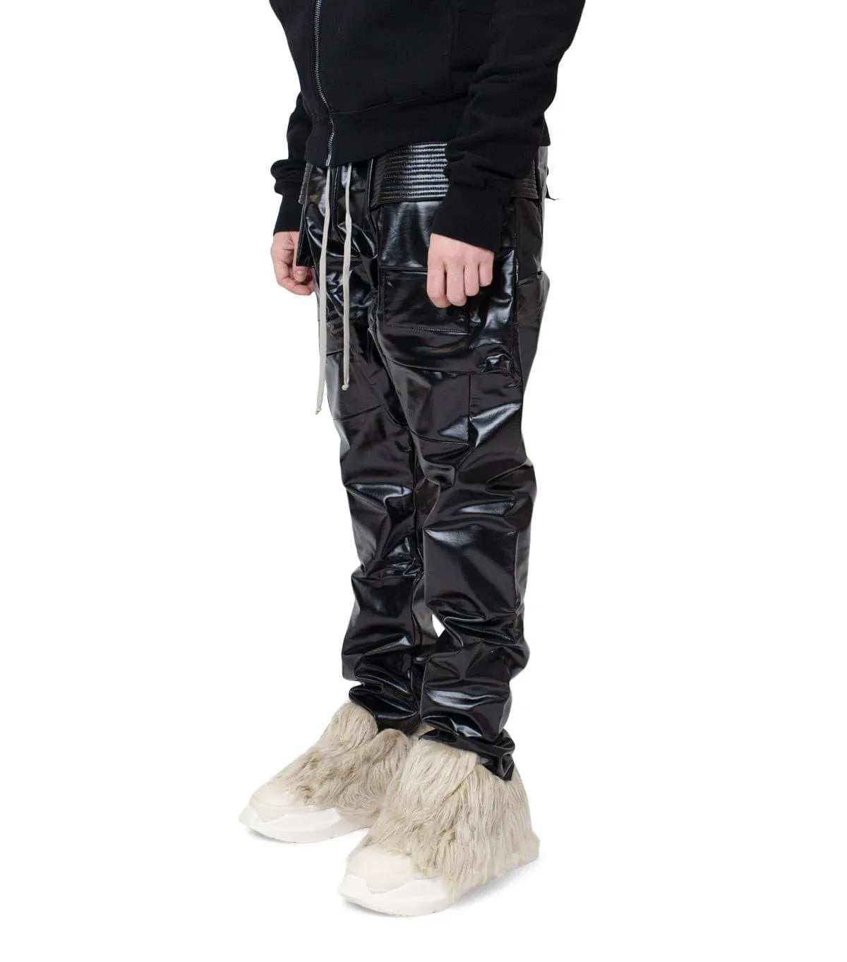 Rick Owens DRKSHDW Creatch Cargo Drawstring Pants Skinny Black Comfort Fit Flexible Fabric Blend