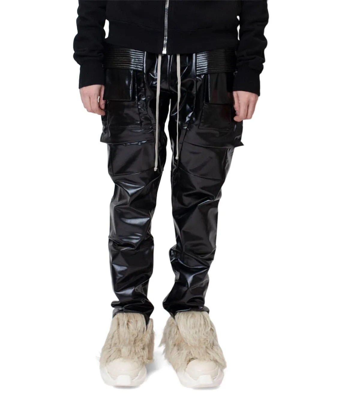 Aerated Seam Placement EcoFriendly Textiles Rick Owens DRKSHDW Creatch Cargo Drawstring Pants Skinny Black