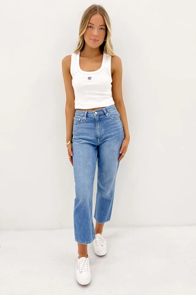 Luxury Textured Athlete Fit Traveler Gear Winter Warmth Smooth High Straight Crop Jean Blue Envy