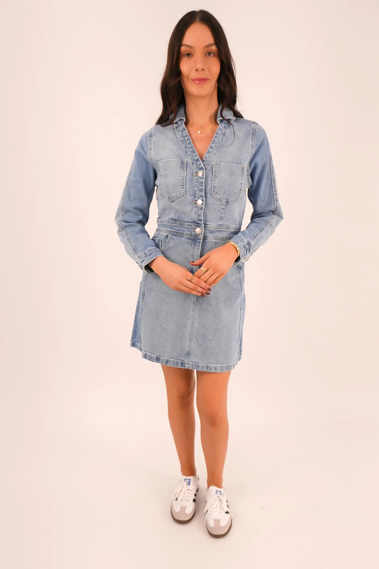 Flattering Layer Rylie Dress Mixed Denim