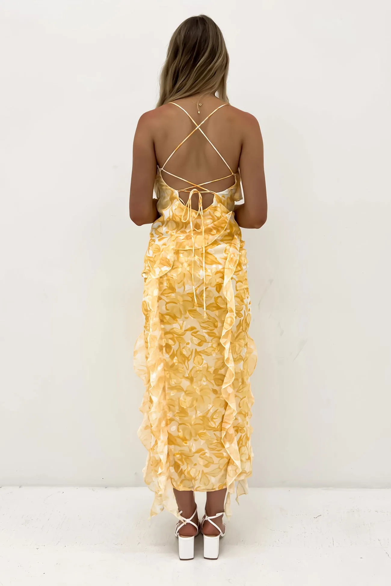 Fine Texture Square Neck Loz Maxi Dress Saffron