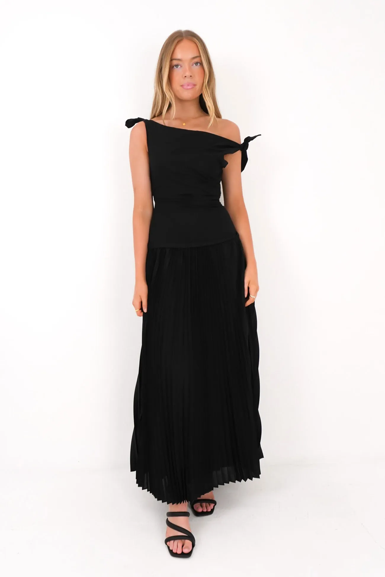 Augusta Maxi Dress Black Front-Slit City Mood