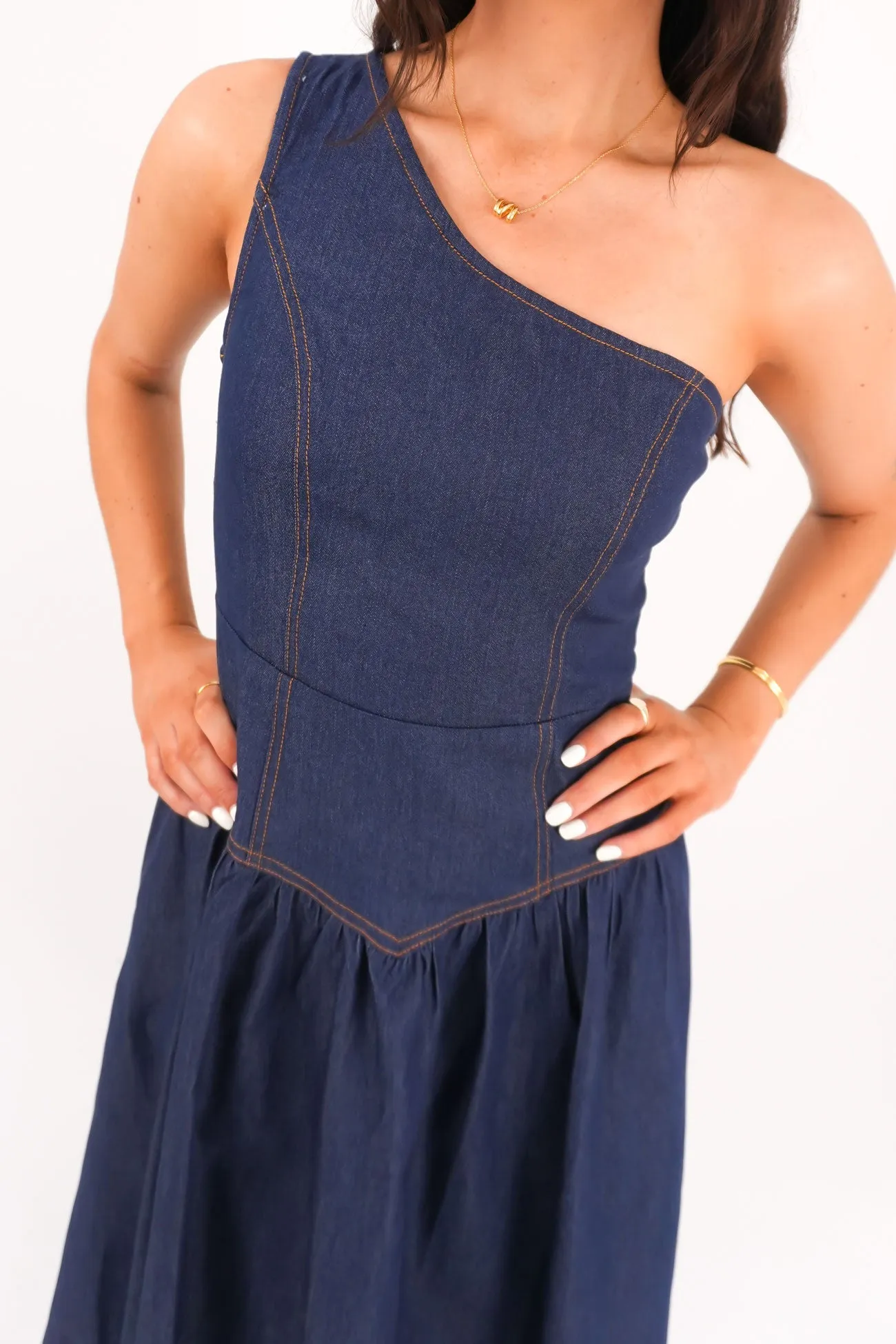 Stylish Pick Mario Denim Midi Dress Dark Blue