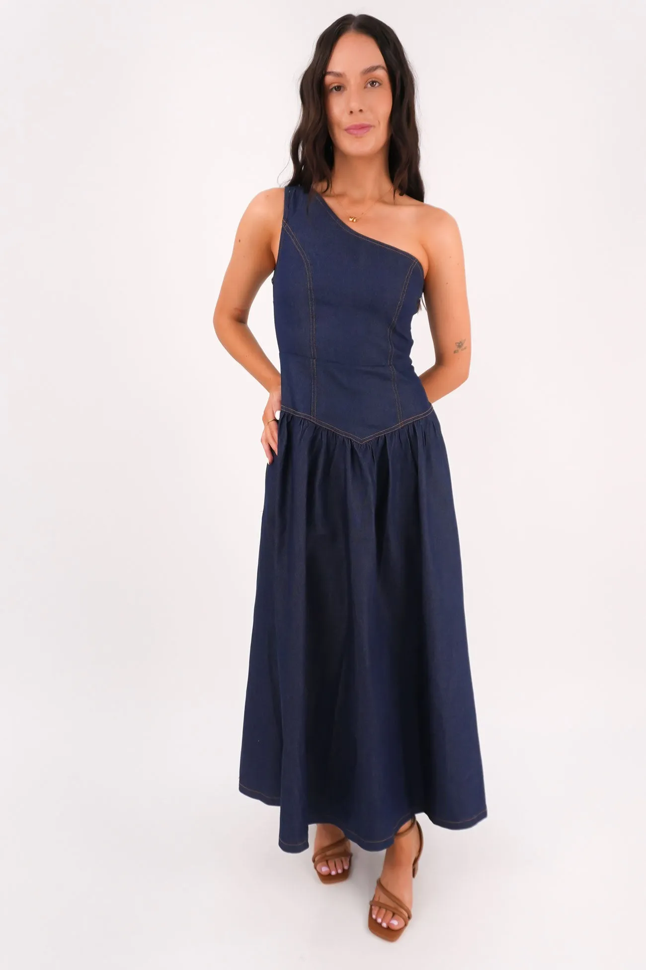 Mario Denim Midi Dress Dark Blue Calm Shine Romance Glow