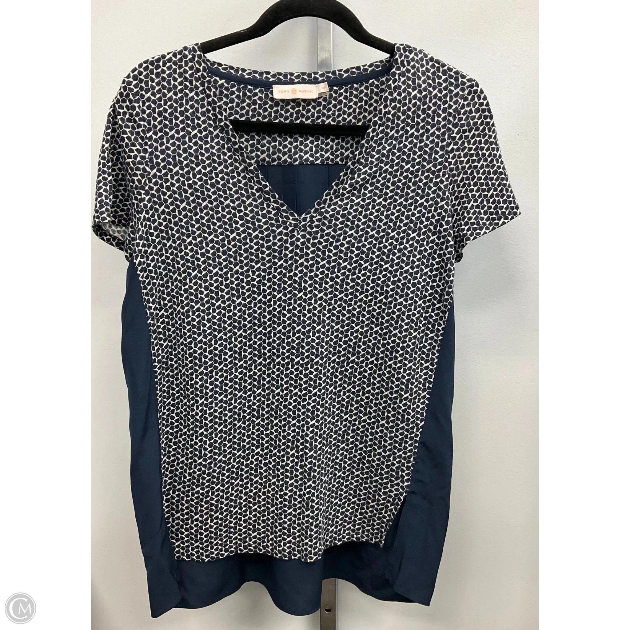 HighElasticity Top Short Sleeve Designer By Tory Burch In Navy, Size: S