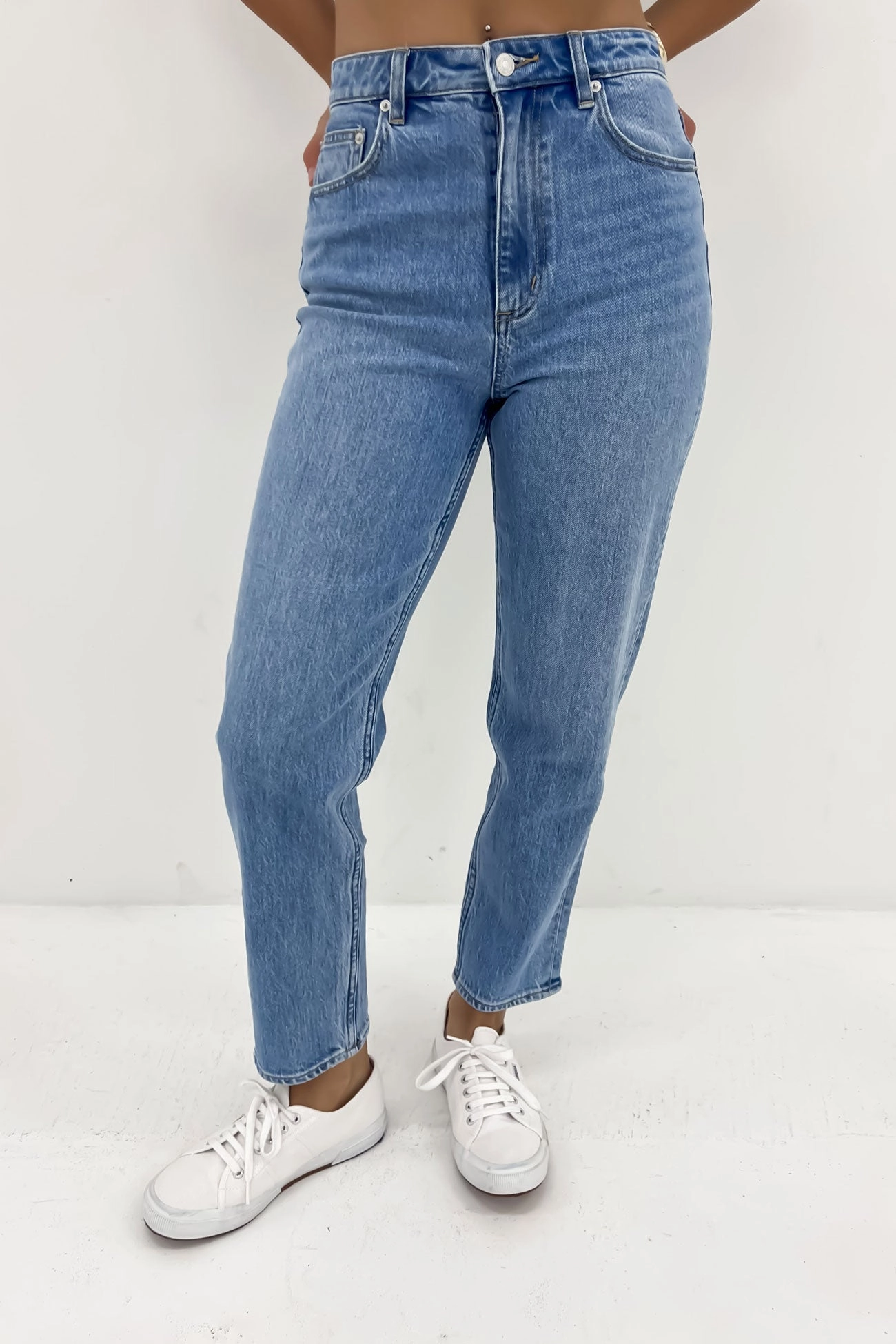 High Moms Jean Blue Flame Classic Look Family Style Slim