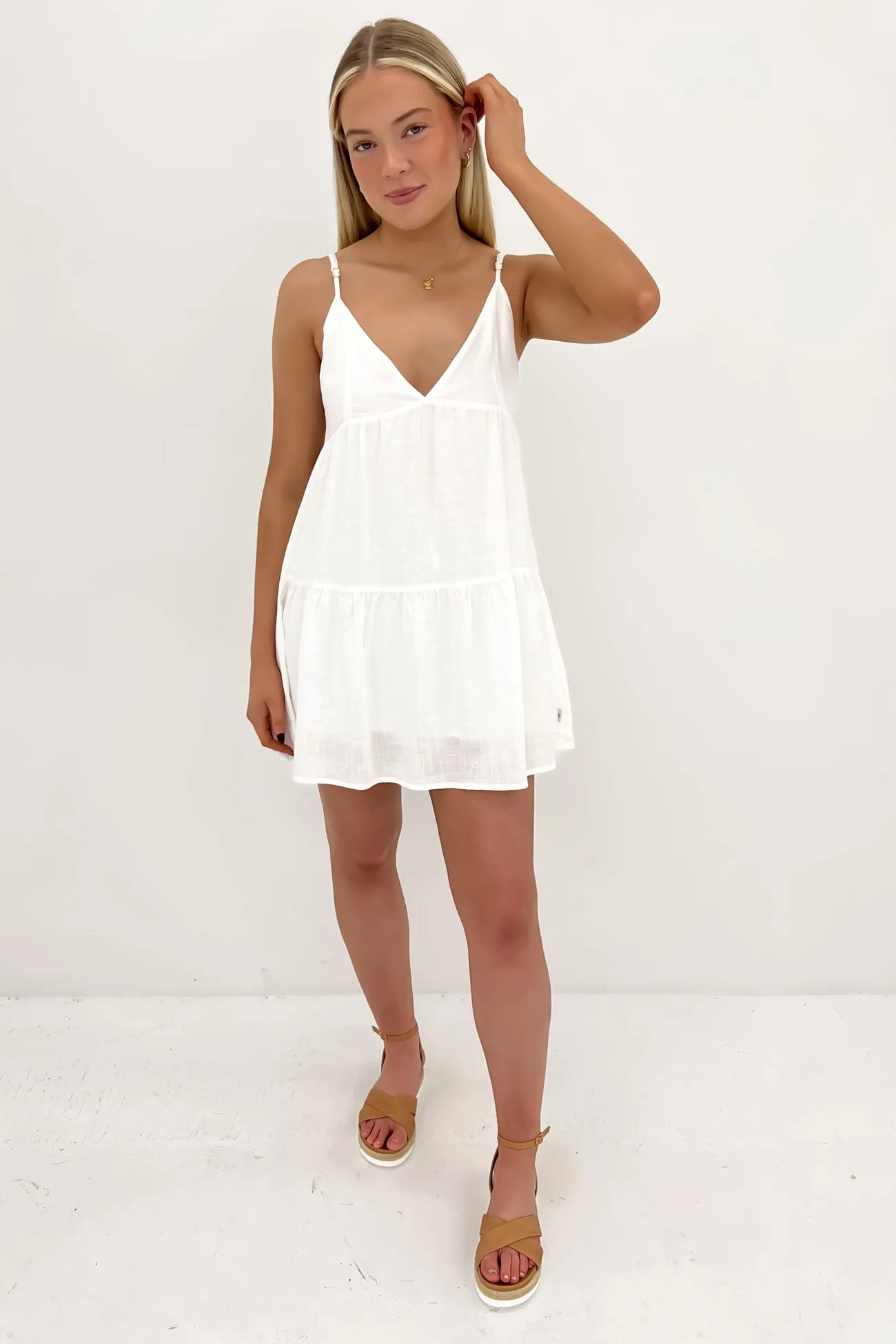 Classic Tiered Mini Dress White Silky-Lining