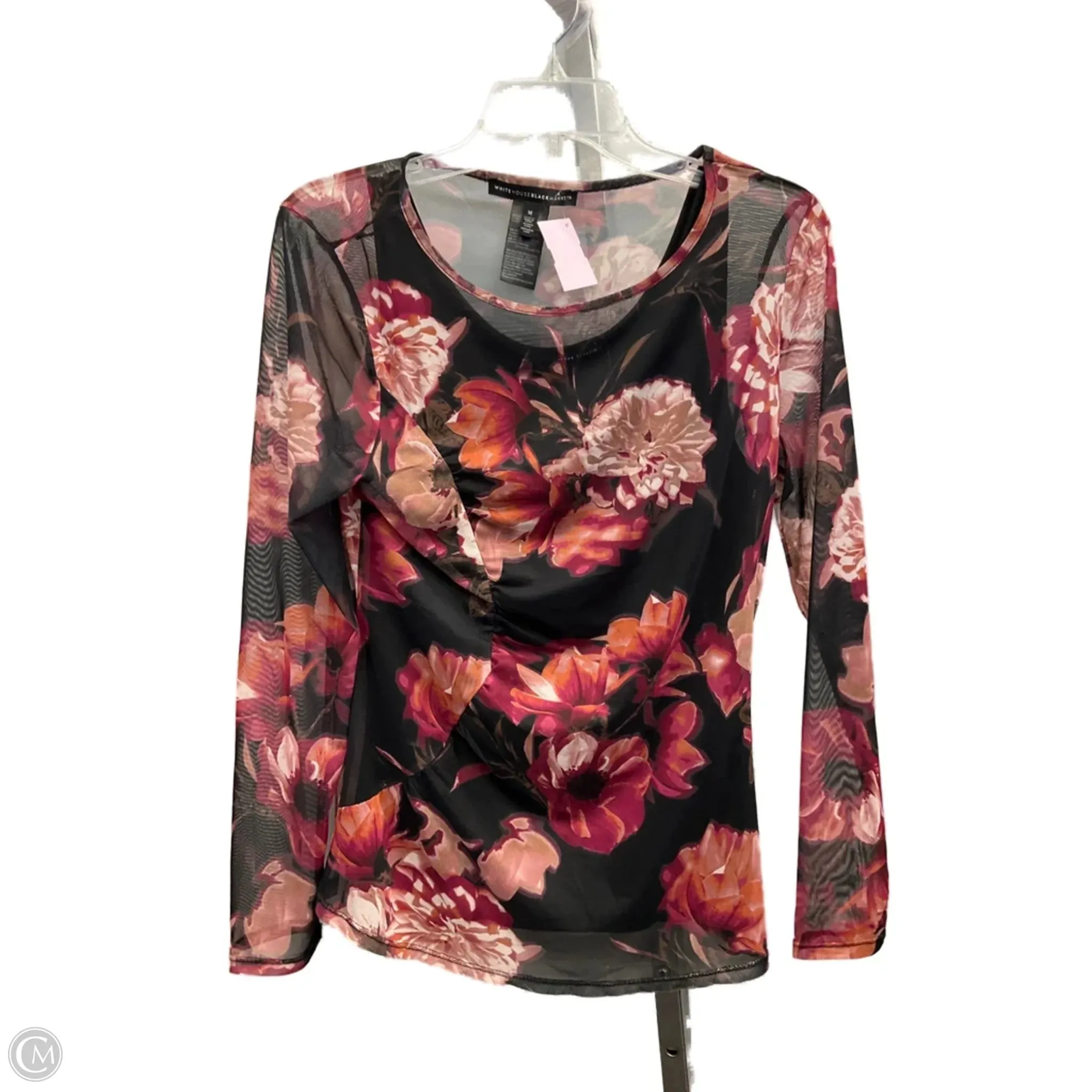 Top Long Sleeve By White House Black Market In Floral Print, Size: M NonChafe Tag Placement