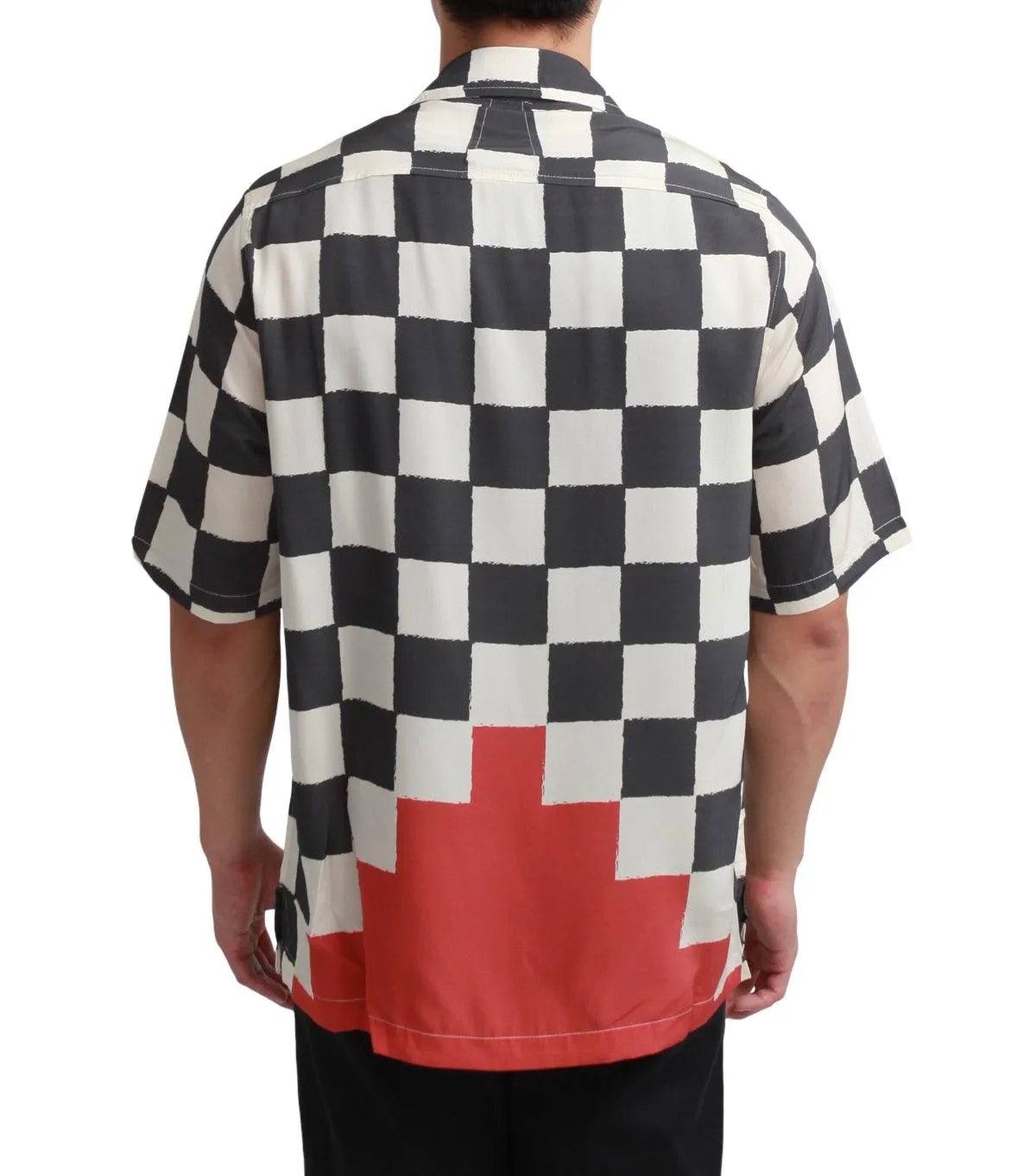 Rhude Silk Printed Broken Checker Shirt Ivory Black Free Fit