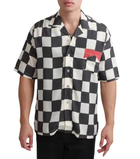 Rhude Silk Printed Broken Checker Shirt Ivory Black Vented Panels Night Charm