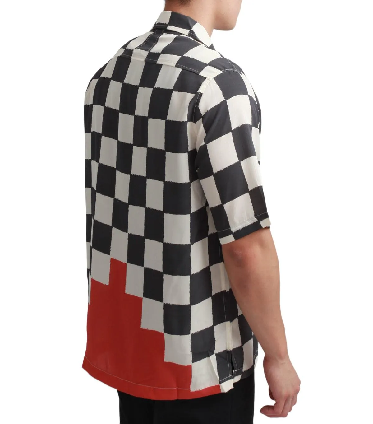 FourWayStretch Rhude Silk Printed Broken Checker Shirt Ivory Black
