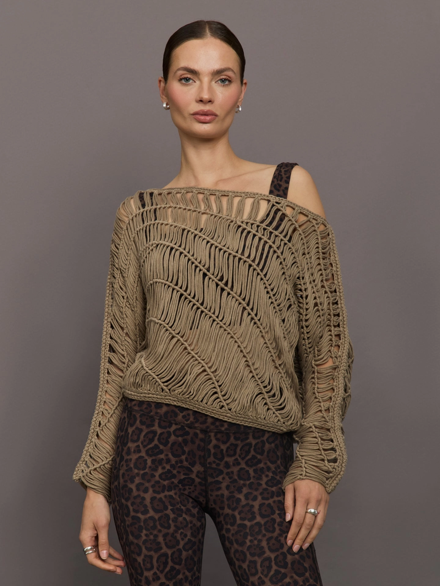 Crochet Off Shoulder Sweater - Chinchilla Reinforced Neckline Comfort Fit Design