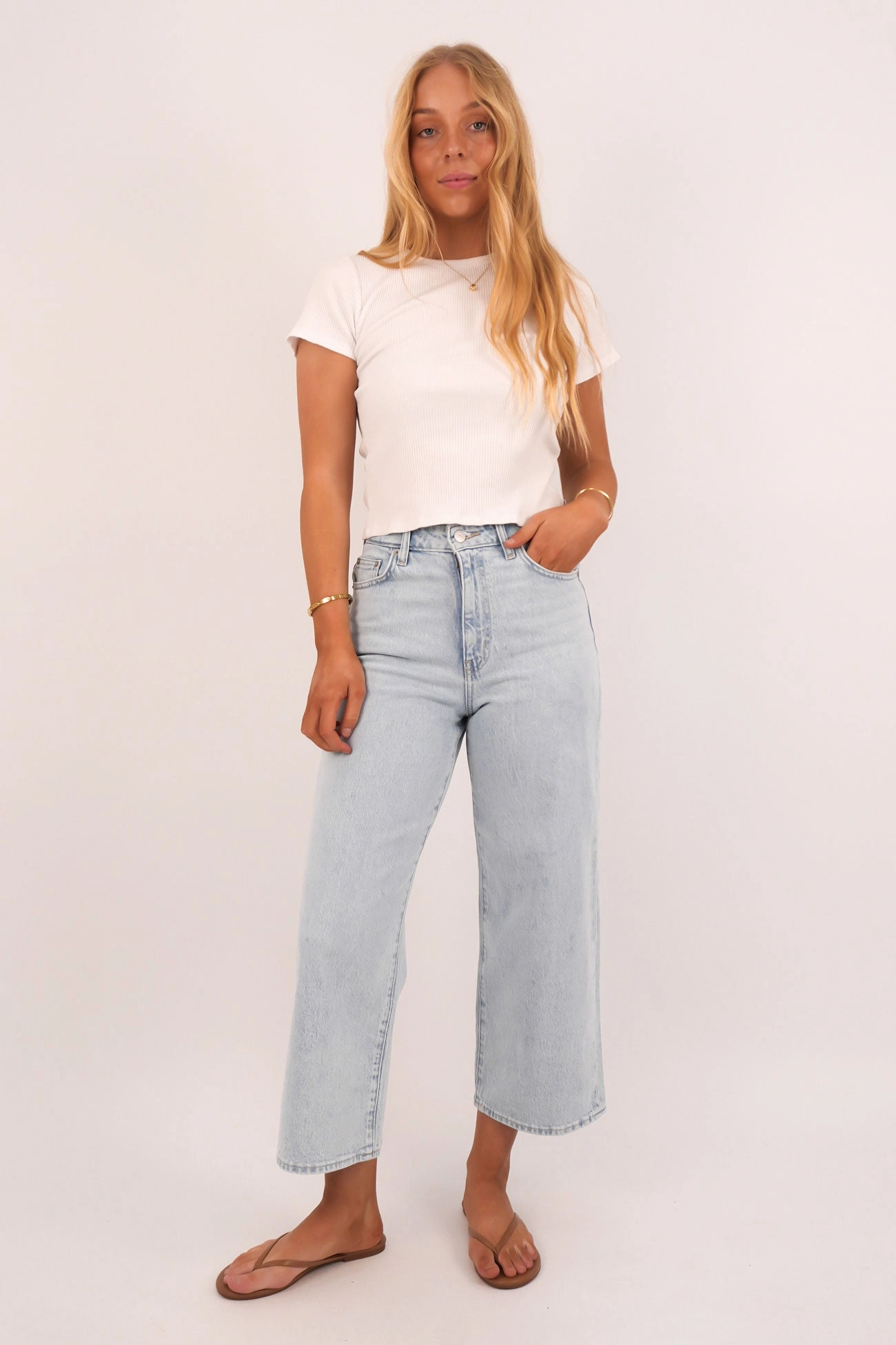 Hi Wide Crop Jean Mirage Blue Comfy Wear
