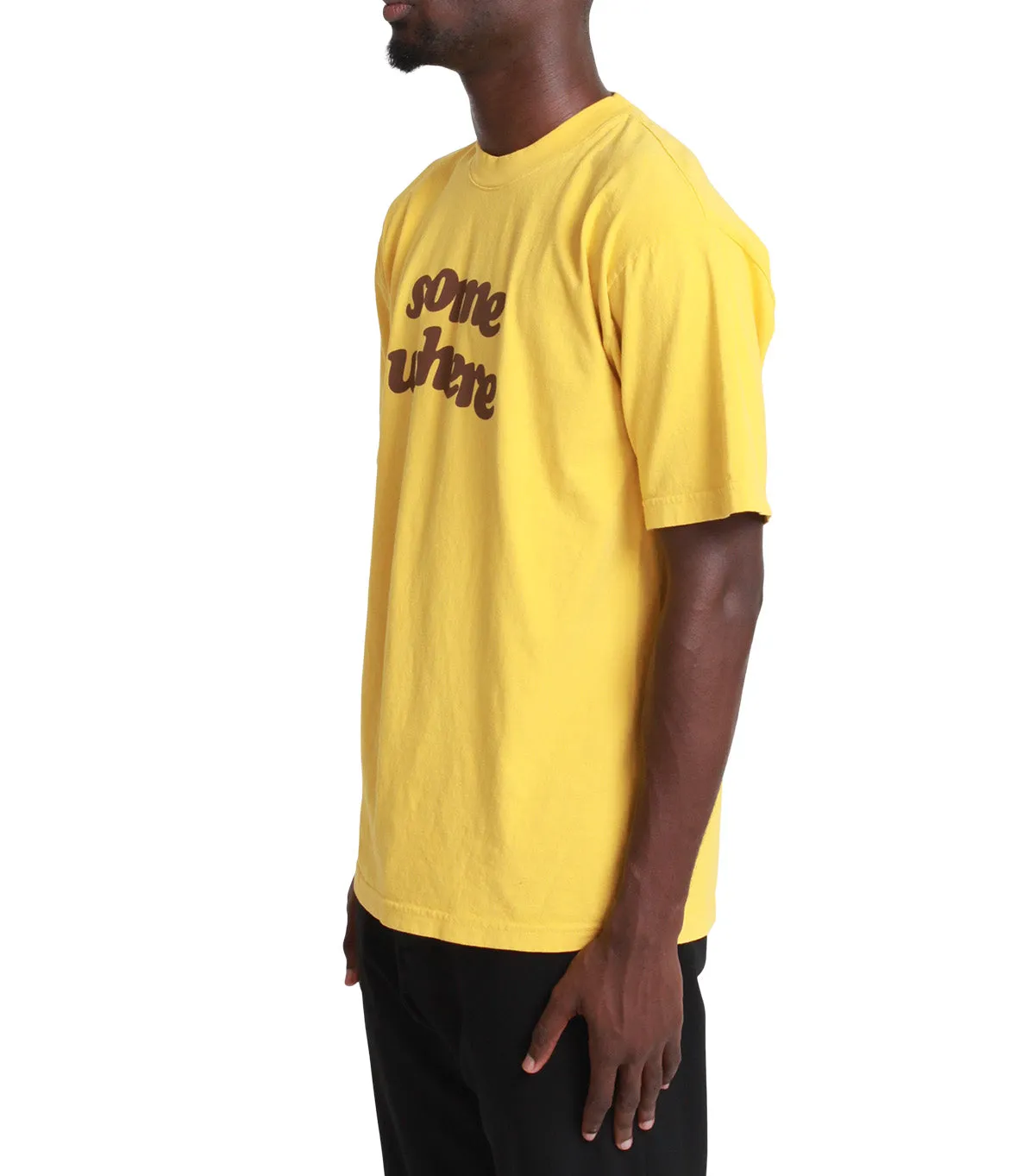 RollUp Sleeves SOMEWHERE Offset T-Shirt Yellow