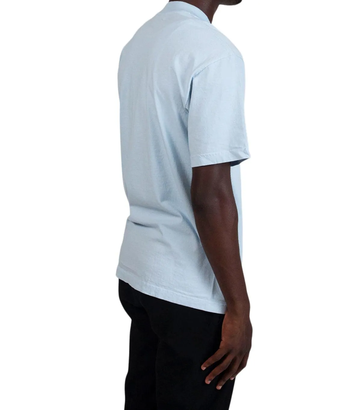 SOMEWHERE Stacked Logo T-Shirt Light Blue Colorfast Dye Firm Leather