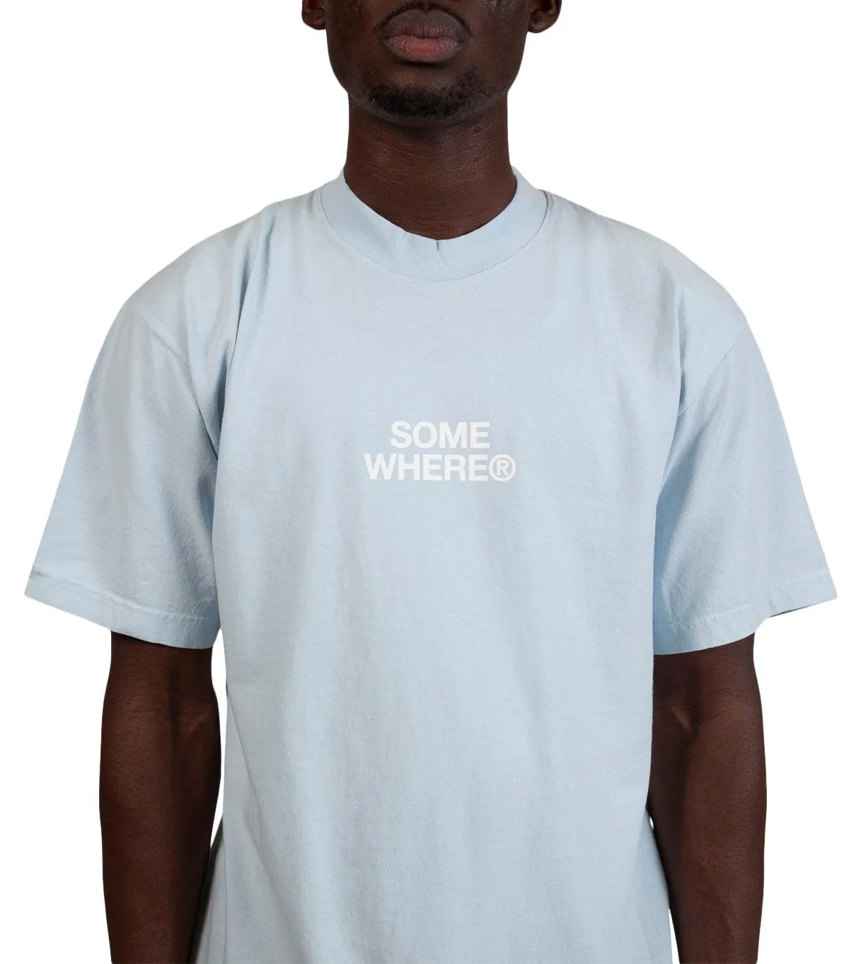 Tencel Blend Fabric WrinkleResistant SOMEWHERE Stacked Logo T-Shirt Light Blue
