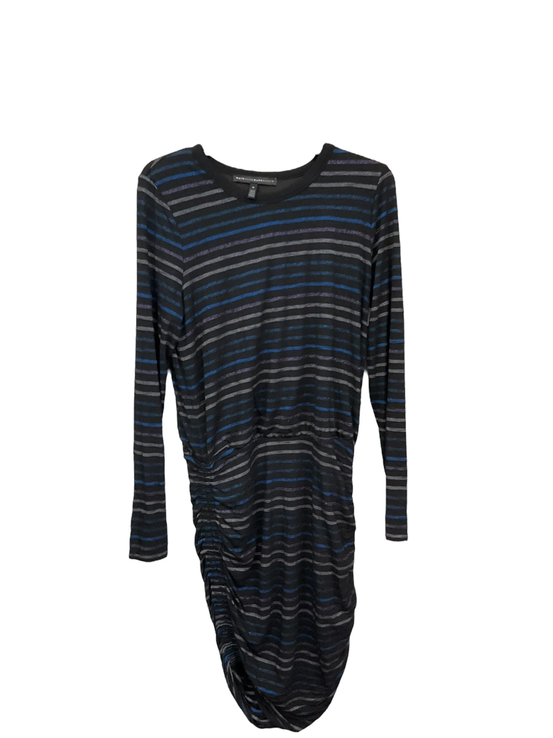 Dress Casual Midi By White House Black Market In Black & Blue, Size: M Hook-And-Eye