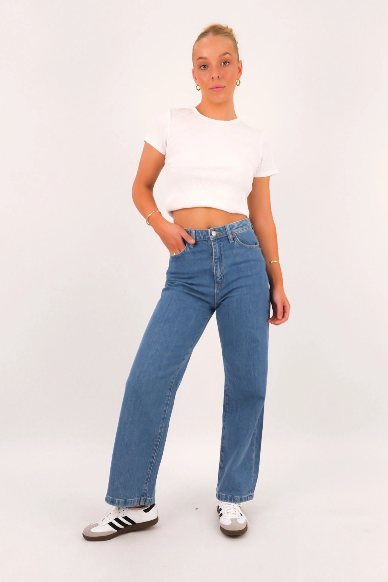 Hi Wide Jean Worn In Blue Petite Neutral Autumn Days