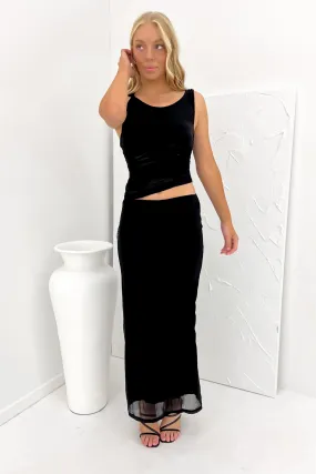 Low-Waist Side Tie Halle Maxi Dress Black