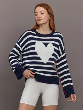 Temperature Regulating Material Summer Imperfect Heart Sweater - Indigo Blue / White