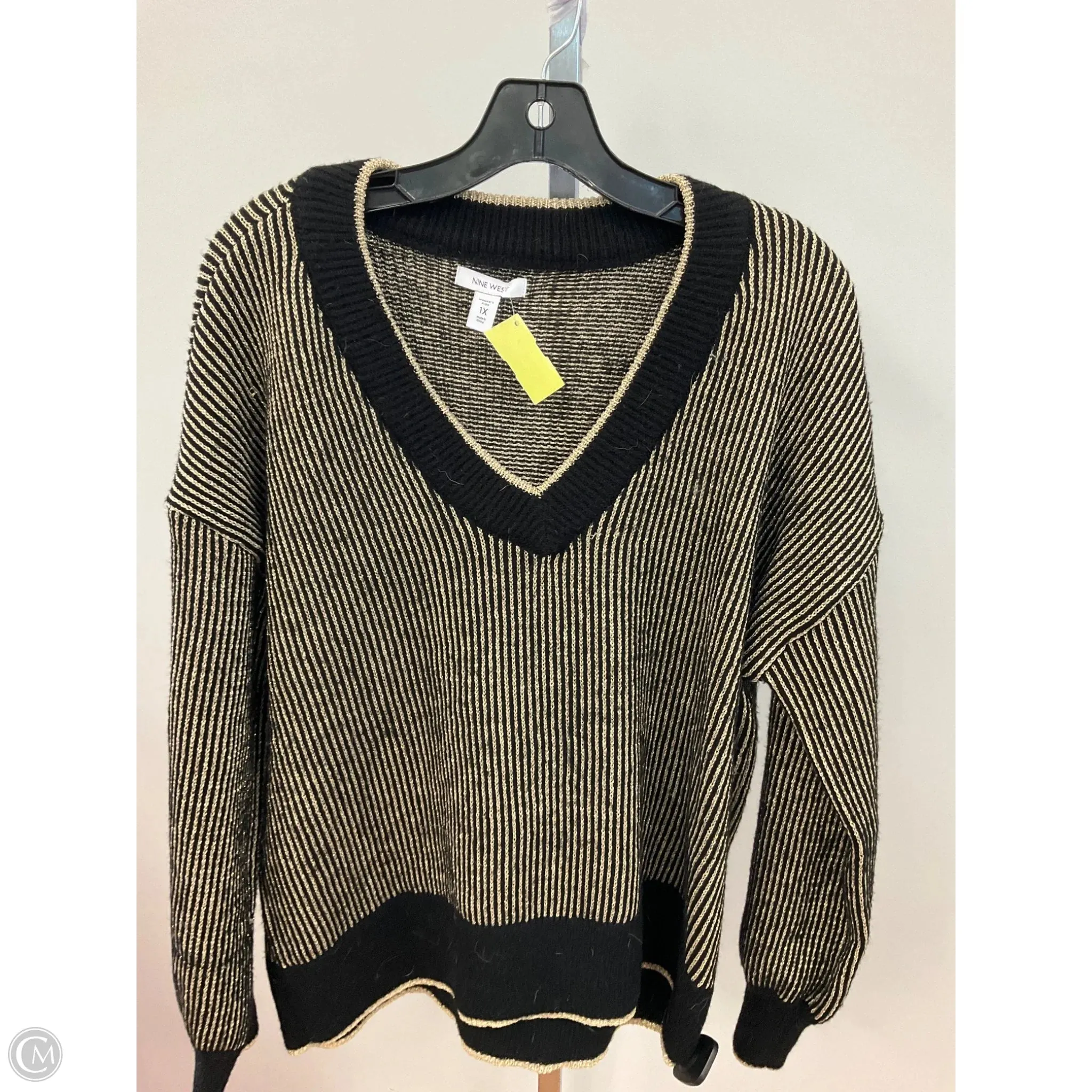 MoistureWickingMaterial NoIrritationSeams Sweater By Nine West In Black & Gold, Size: 1x