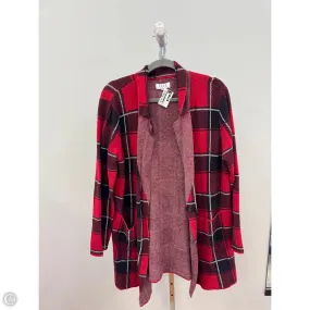 Sweater Cardigan By Elle In Plaid Pattern, Size: Xl Garment Washed CrossGrain Fabric