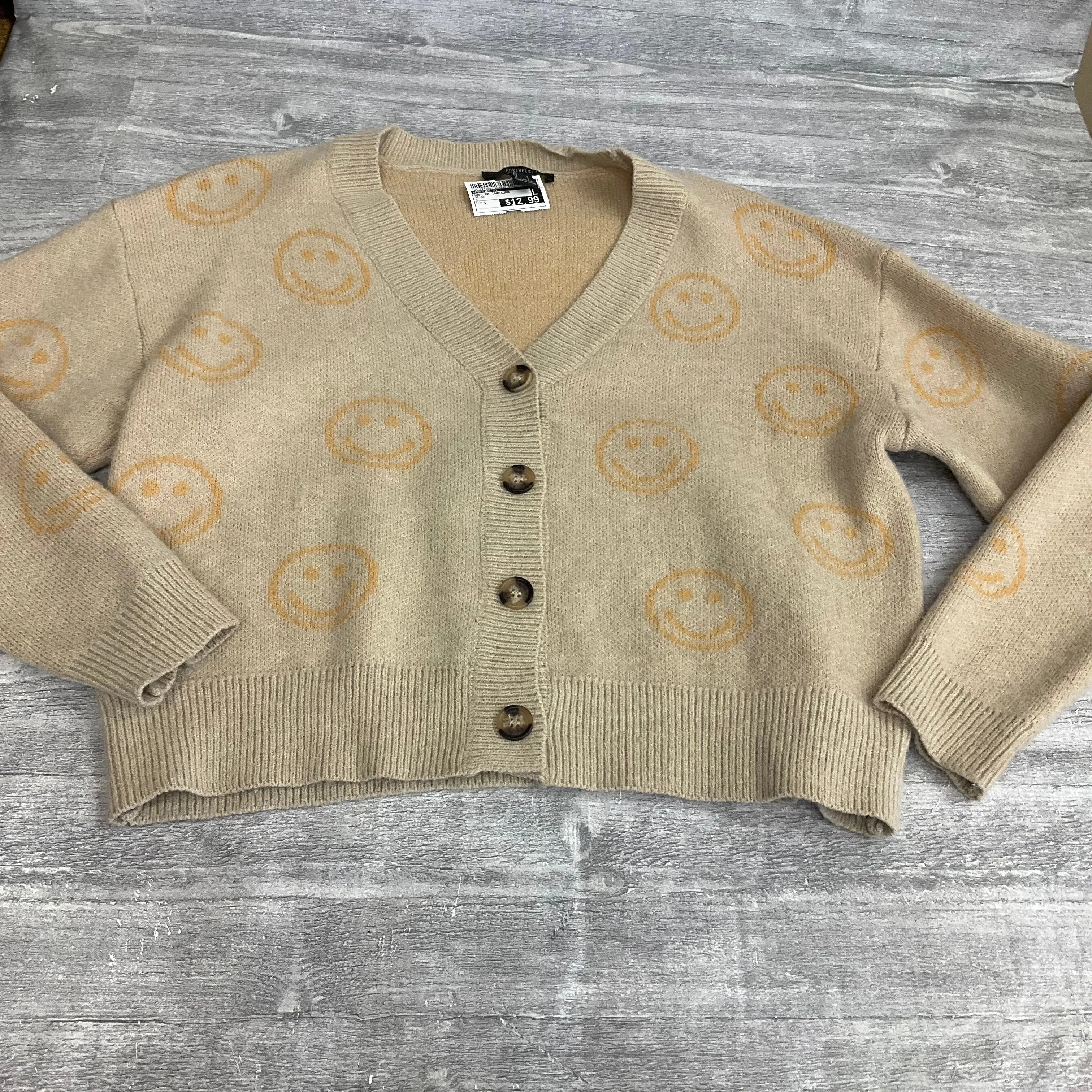 StretchFabric Breathable mesh lining Sweater Cardigan By Forever 21 In Beige, Size: S