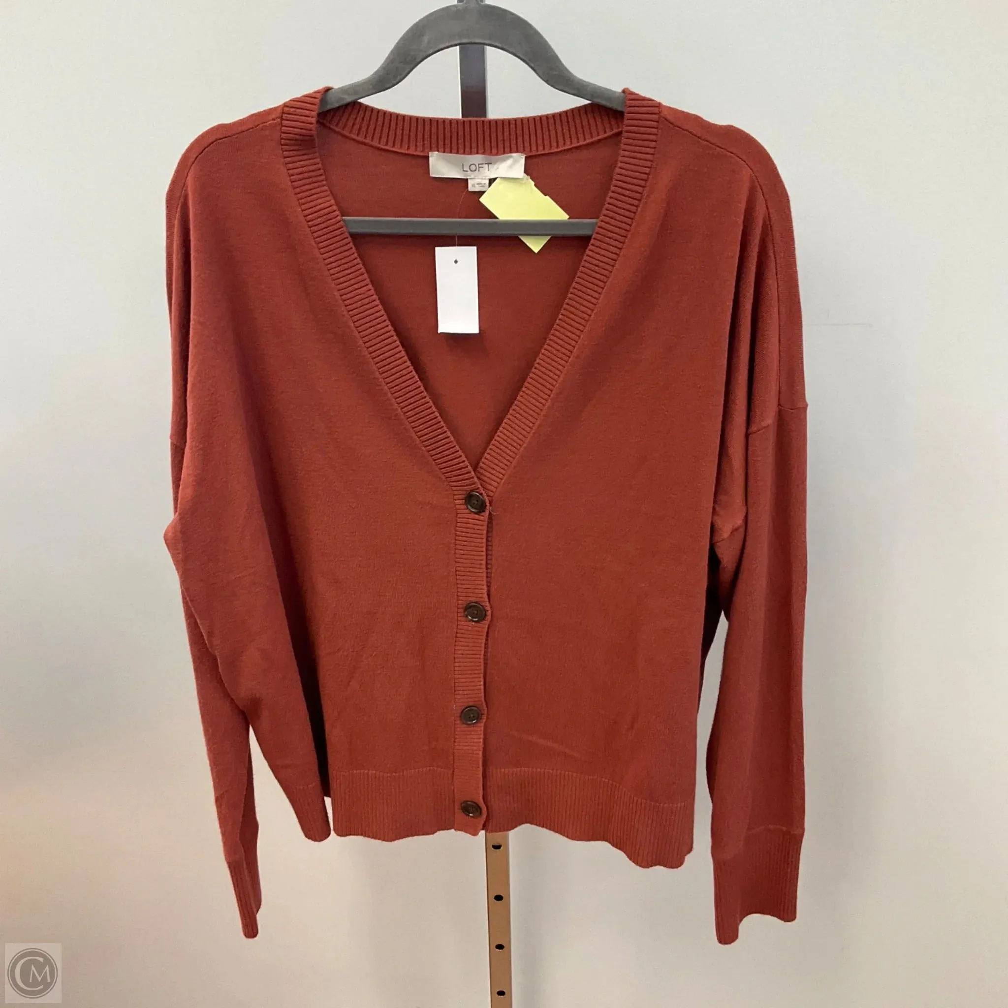 Sweater Cardigan By Loft In Brown, Size: Xl Hidden Button Placket