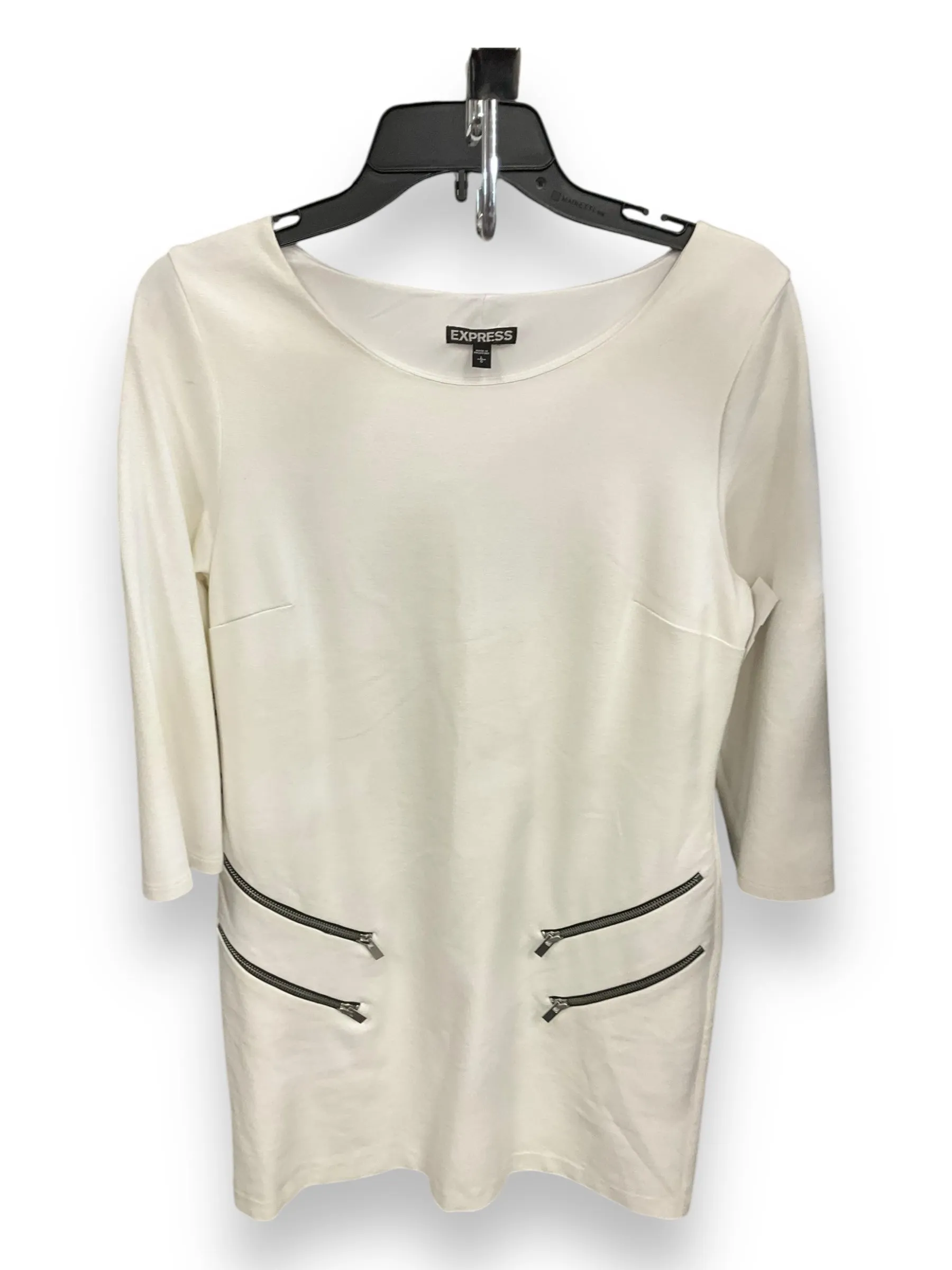 Dress Party Midi By Express In Ivory, Size: L Patterned-Fabric Party Perfect