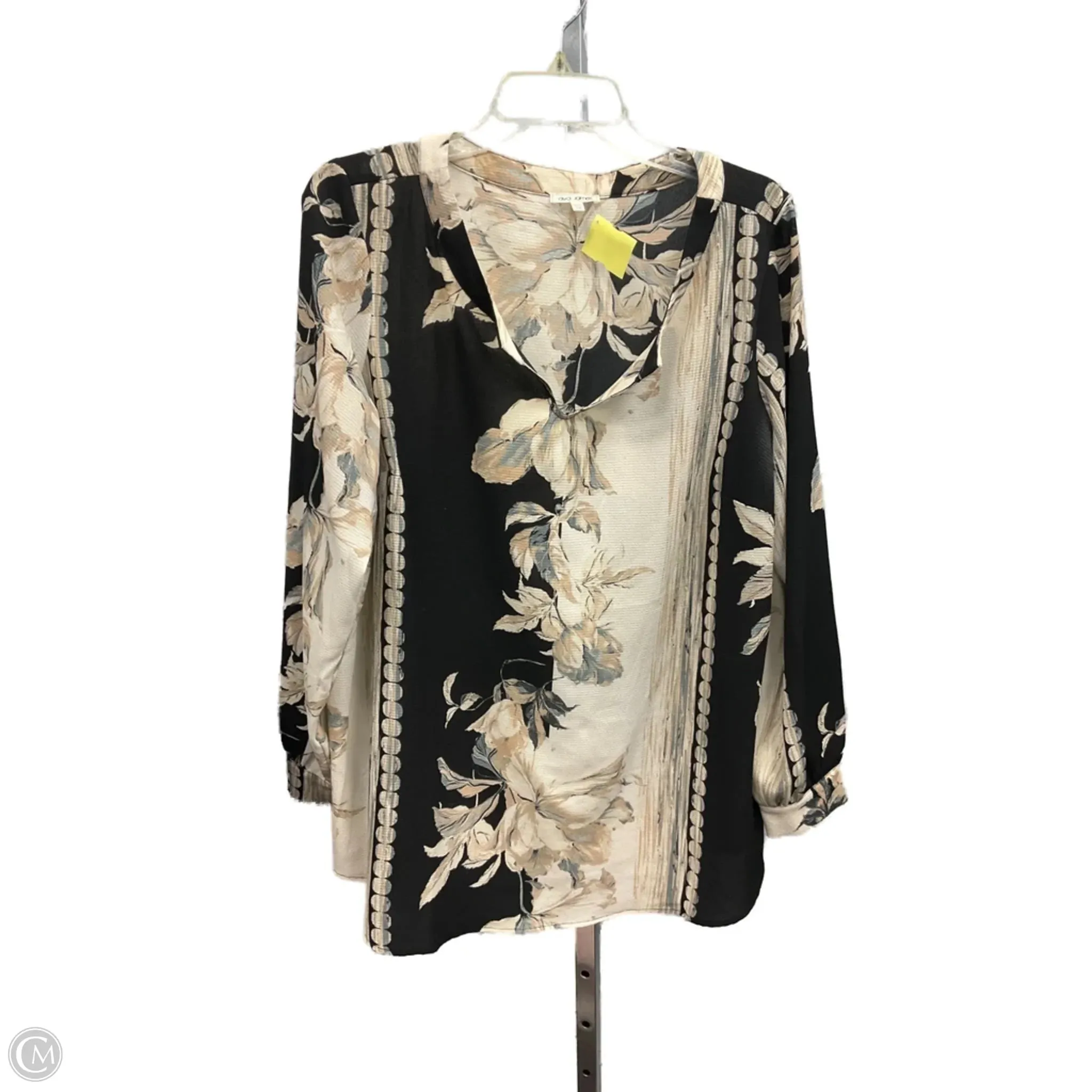 Top Long Sleeve By Ava James In Black & Cream, Size: 1x Stage Feel Flexible Waistband