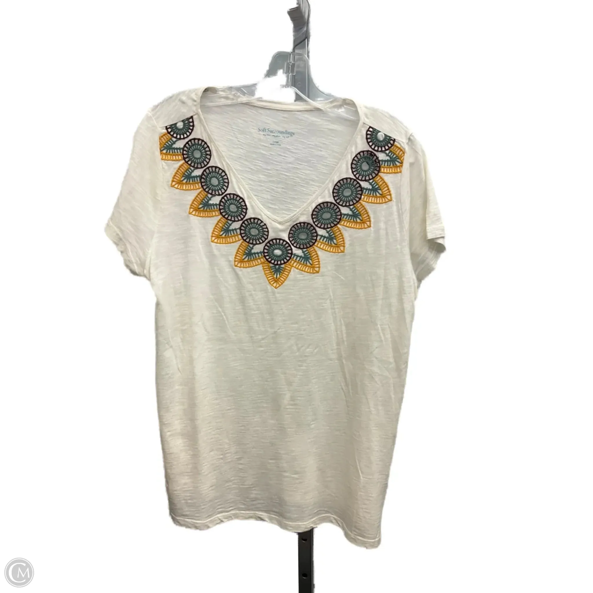 Ergonomic Shoulder Shape Wrinkle Free Weave Top Short Sleeve By Soft Surroundings In Cream, Size: L