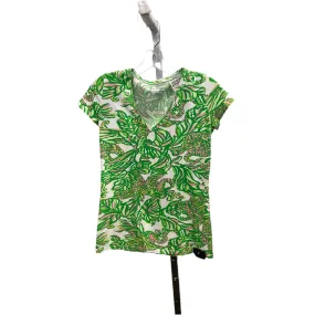 Top Short Sleeve Designer By Lilly Pulitzer In Green & White, Size: Xs UVProtection Coating MultiPurposePockets