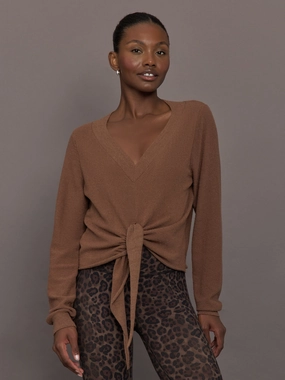 Durable Reinforced Seams Knot Front Sweater - Cocoa