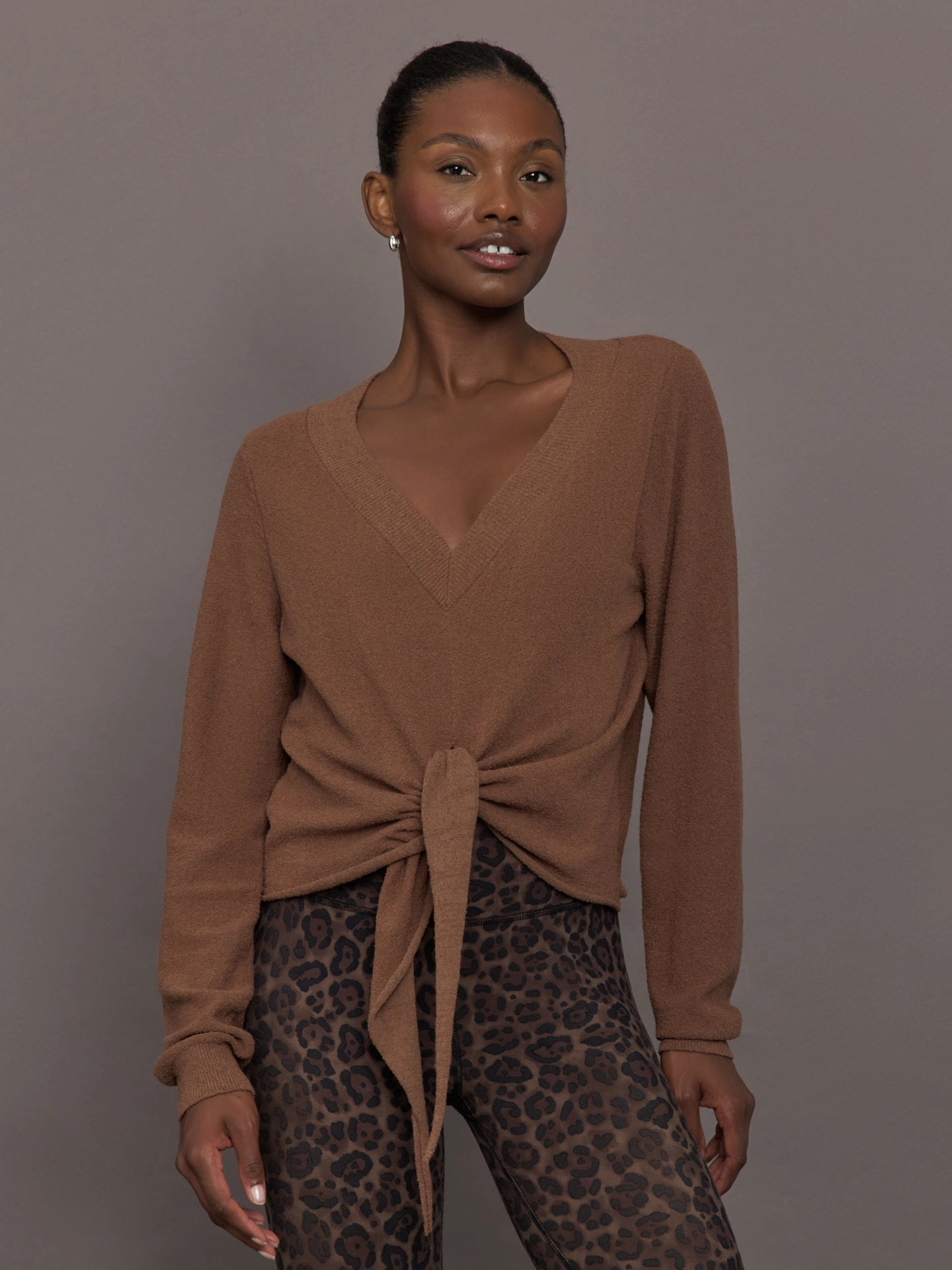 Durable Reinforced Seams Knot Front Sweater - Cocoa