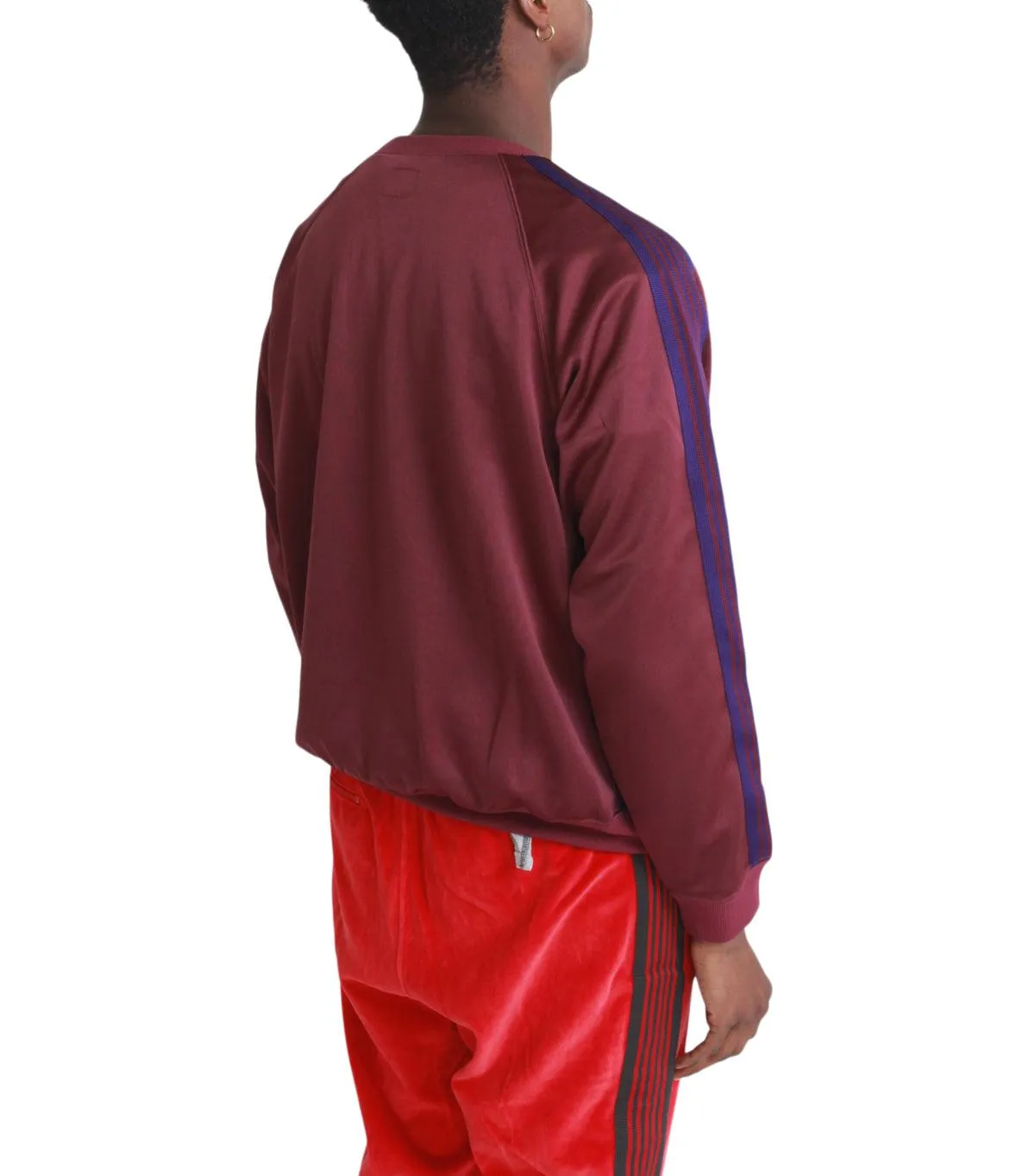 Needles Track Crew Neck Shirt Poly Smooth Burgundy Tencel Blend Fabric OdorResistantFabric
