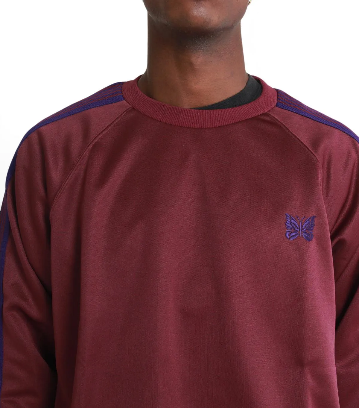 Needles Track Crew Neck Shirt Poly Smooth Burgundy Mature Charm