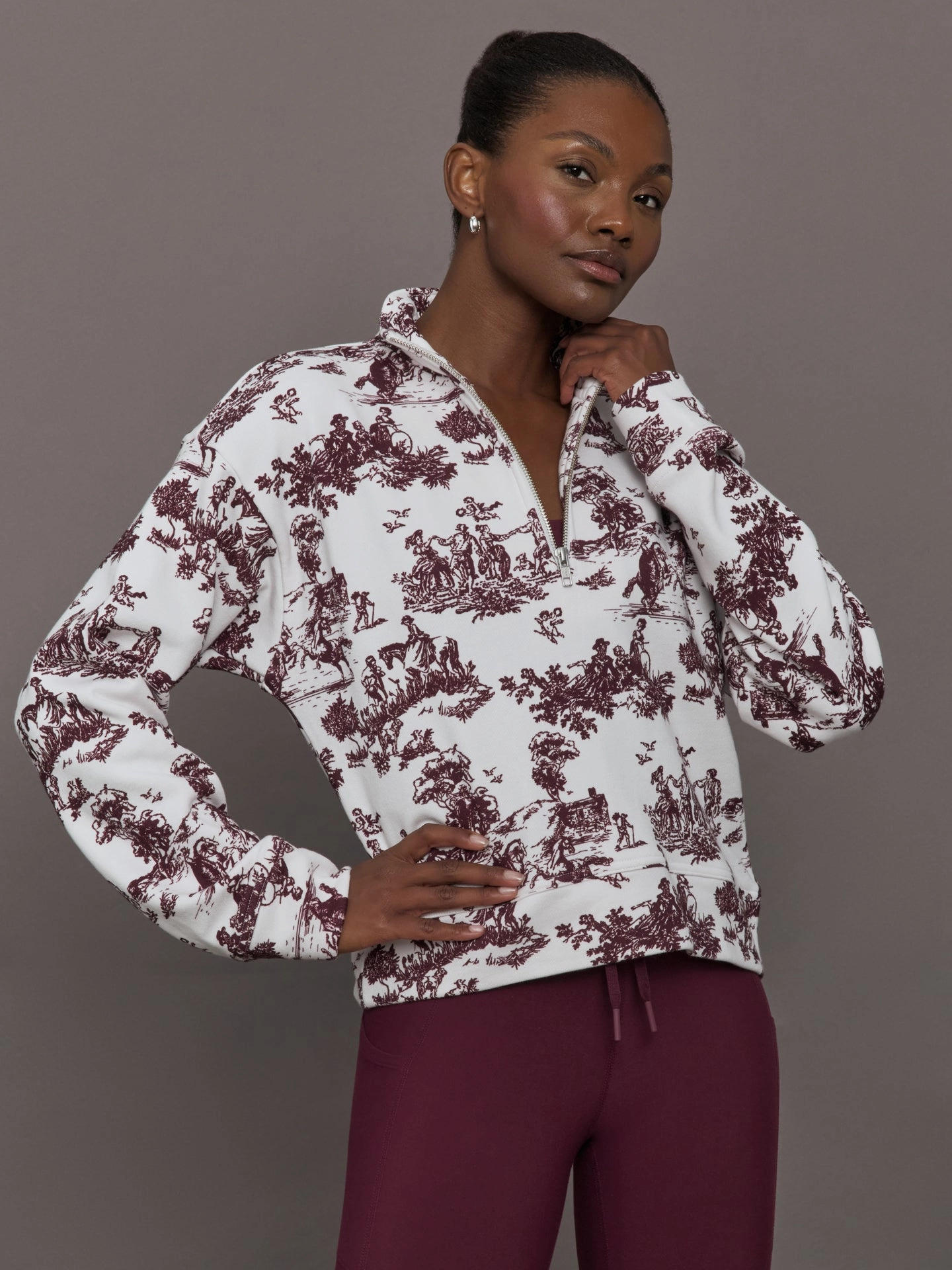 All Day Comfort Design TemperatureRegulating Fabric Toile Half Zip - Fig Toile