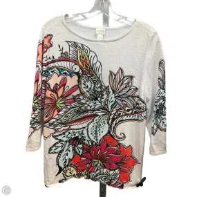 Top 3/4 Sleeve By Chicos In Multi-colored, Size: L Stretchable Neckline Wide Shoulder Cut