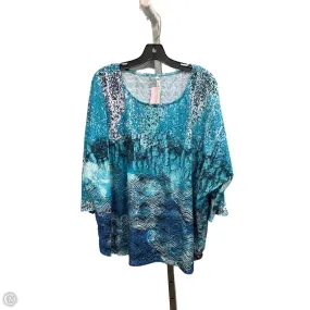 Taped Neckline Top 3/4 Sleeve By Leo And Nicole In Blue, Size: 3x