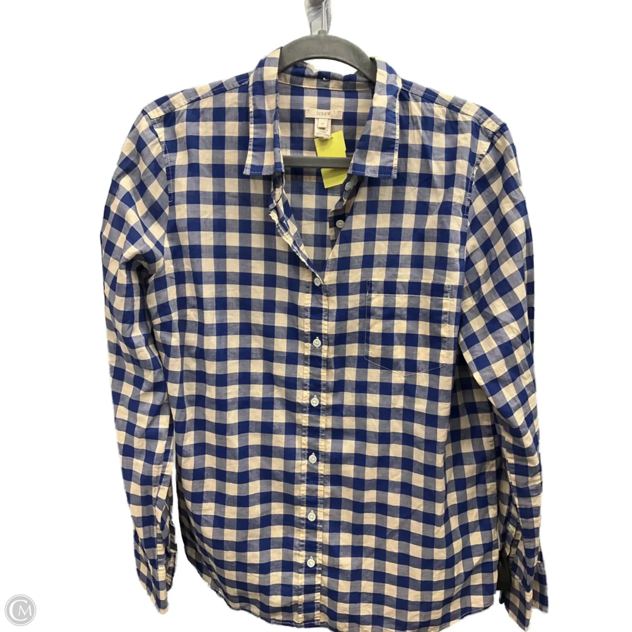 Slim Fit Shirt NonRestrictiveSilhouette Top Long Sleeve Basic By J. Crew In Blue & Cream, Size: 12