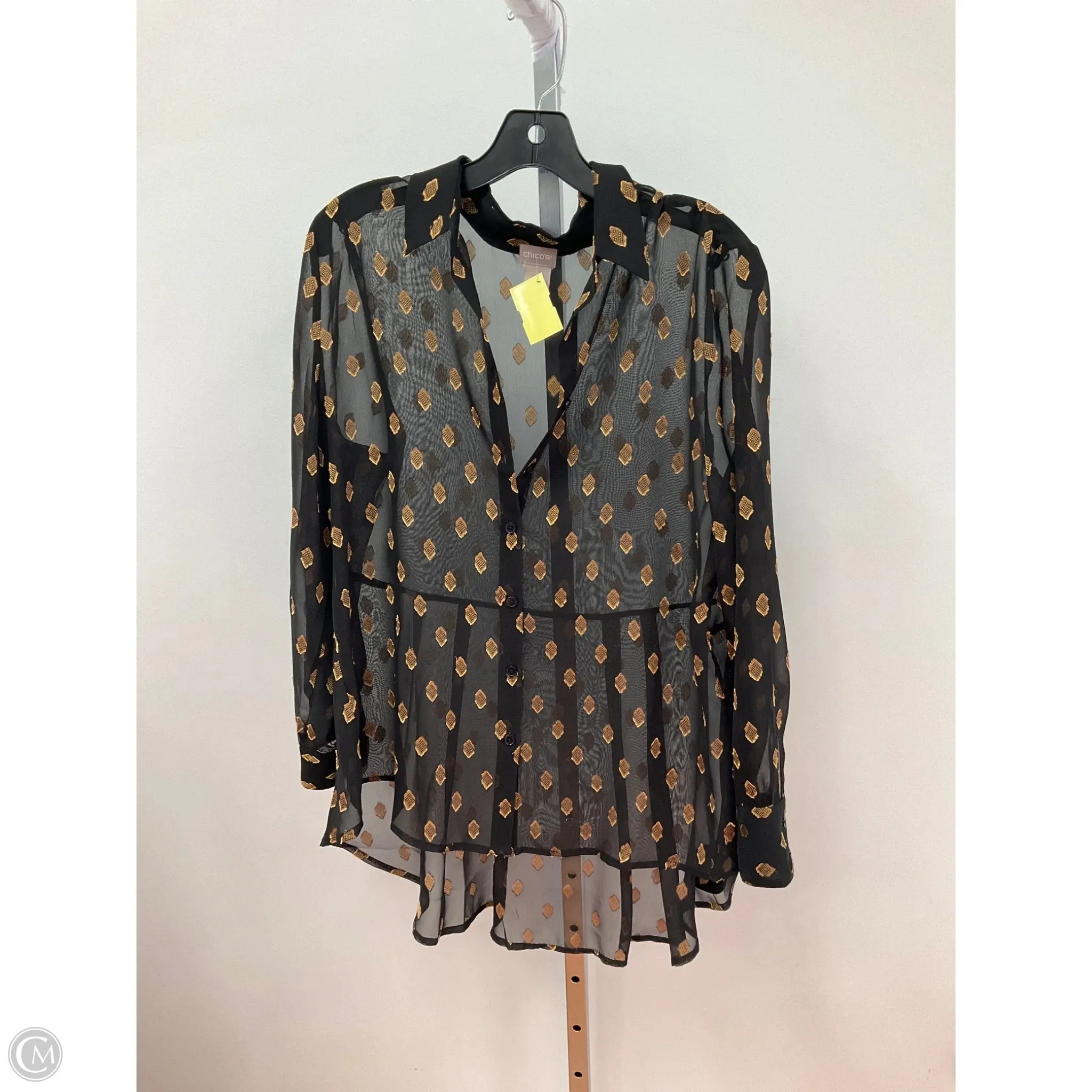 YarnDyedQuality Loose Tee Top Long Sleeve By Chicos In Black & Gold, Size: M