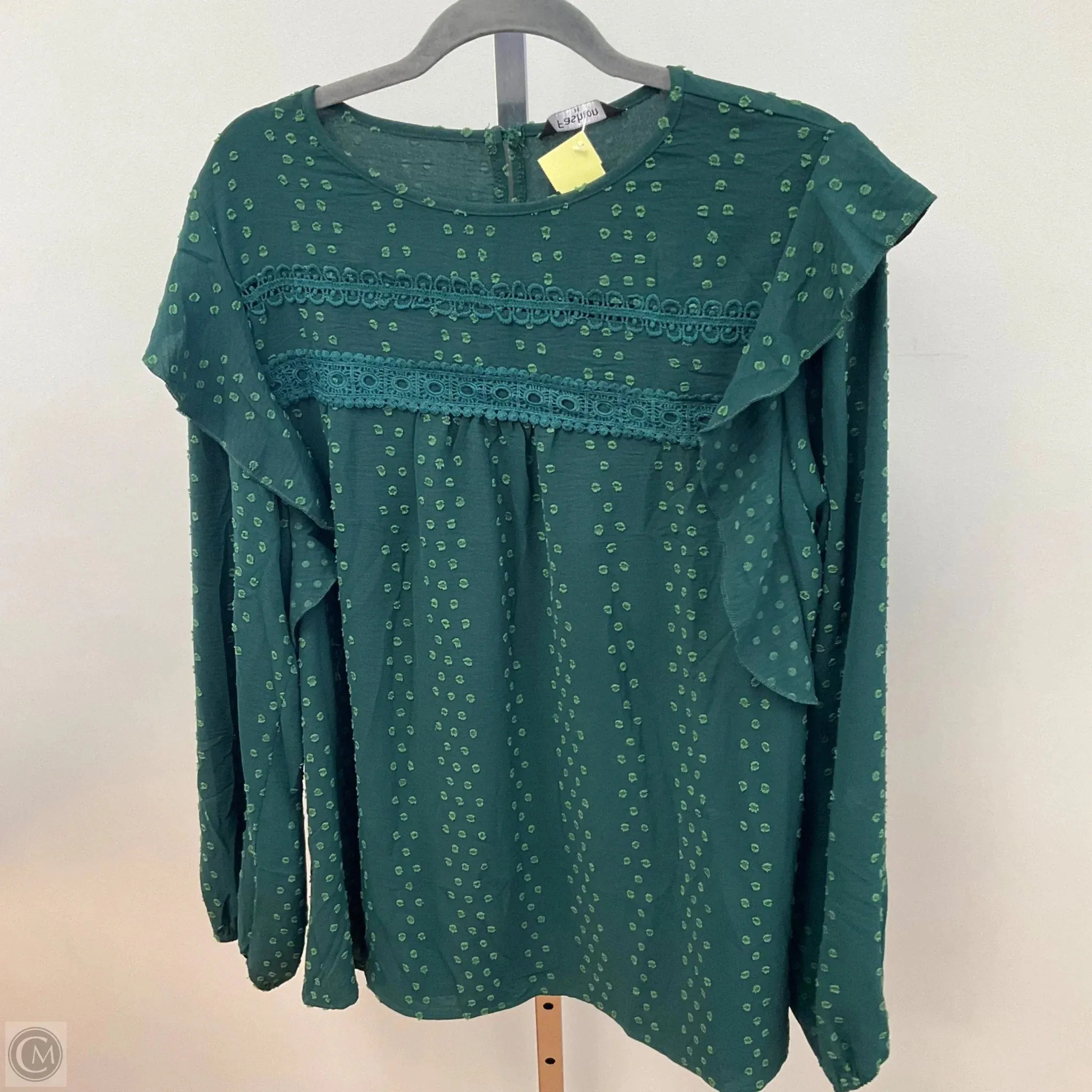 Top Long Sleeve By FASHION In Green, Size: Xl ConvertibleSleeves Flowing Design