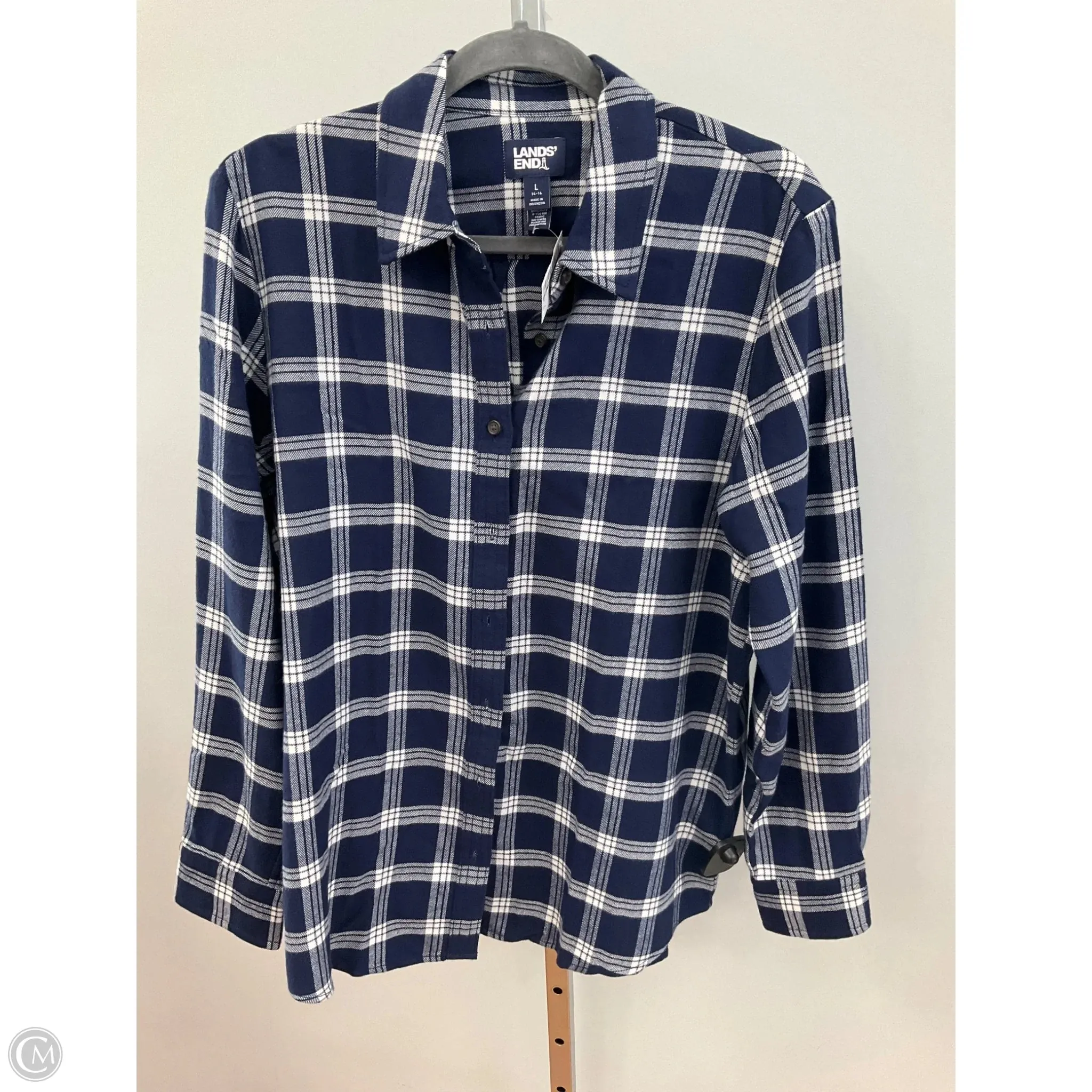 Top Long Sleeve By Lands End In Plaid Pattern, Size: L HighCollared Design