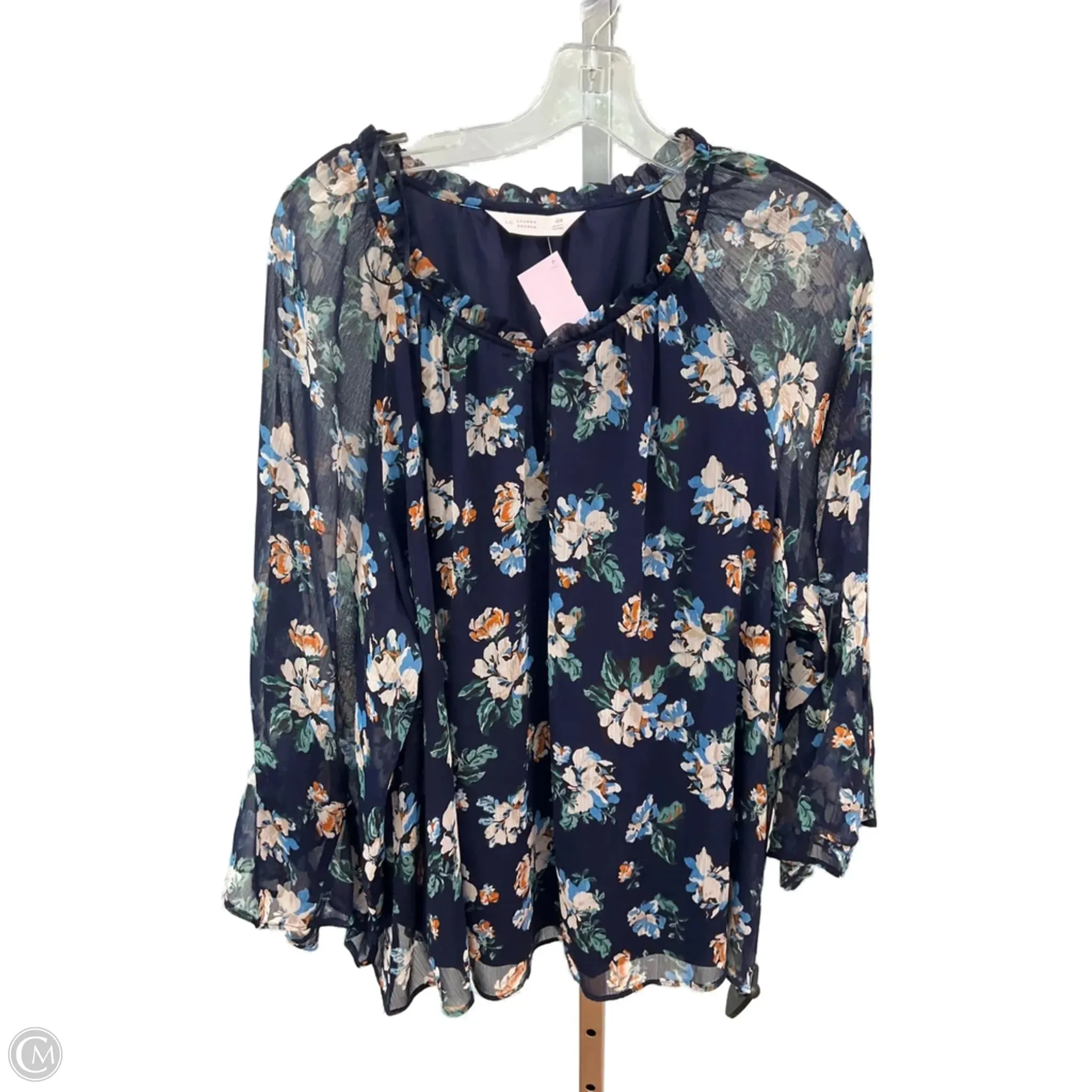 Top Long Sleeve By Lc Lauren Conrad In Blue, Size: Xl Relaxed Hoodie Non Restrictive Armhole Cut