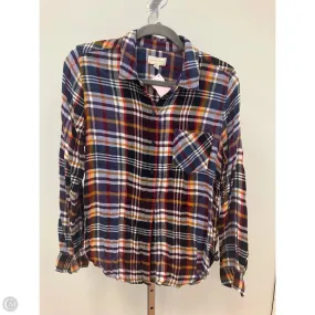 WideNeckOpening Top Long Sleeve By Lucky Brand In Plaid Pattern, Size: M