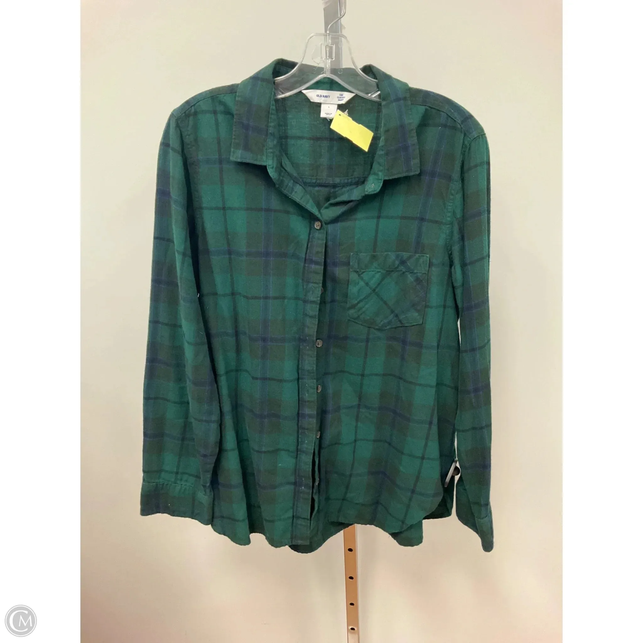 Cozy Sweater DurableCollarStays Top Long Sleeve By Old Navy In Plaid Pattern, Size: L