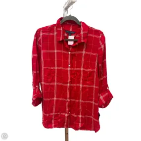 Relaxed Blouse Top Long Sleeve By Tommy Hilfiger In Plaid Pattern, Size: M