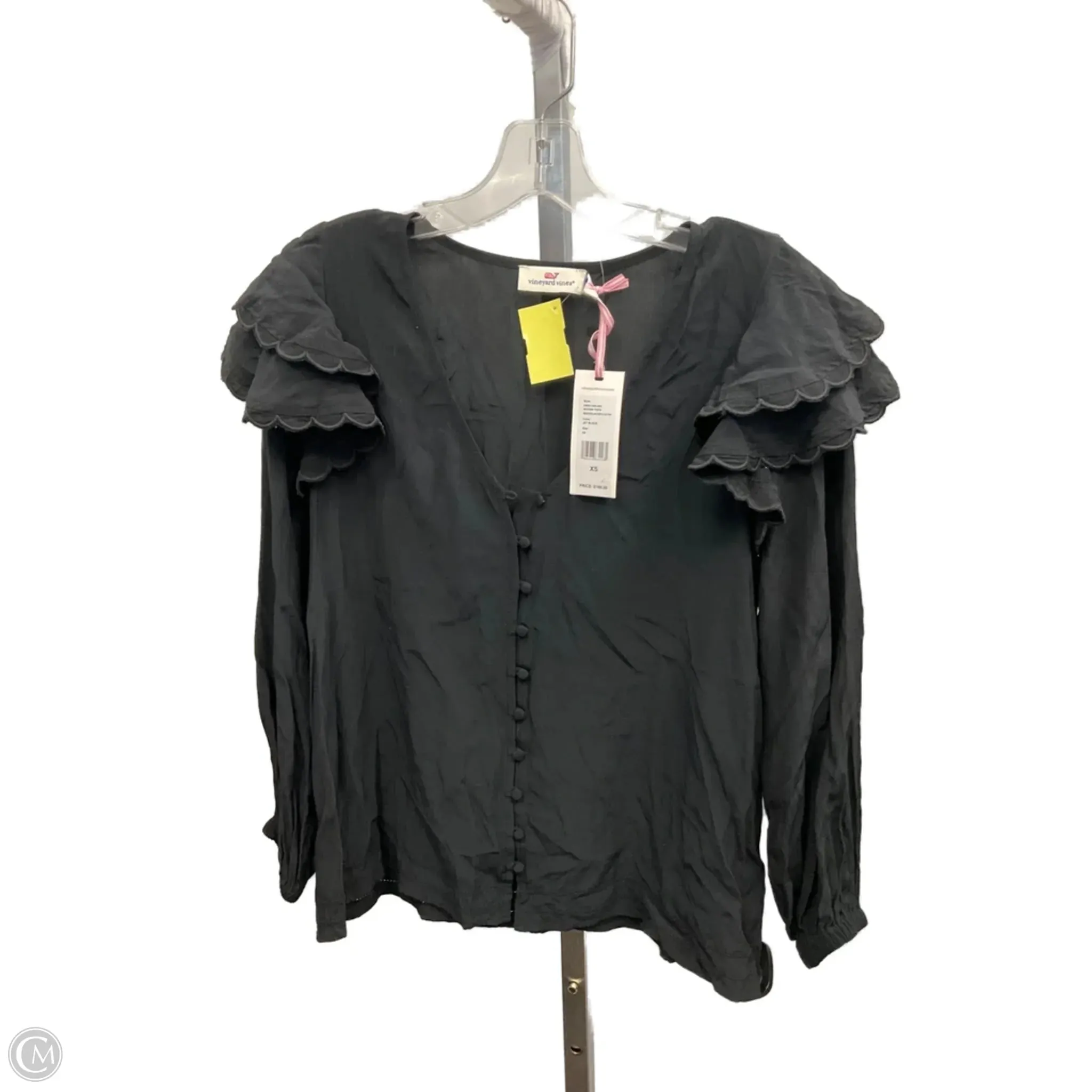 Ribbed Knit Fabric FrenchTerryTexture Top Long Sleeve By Vineyard Vines In Black, Size: Xs