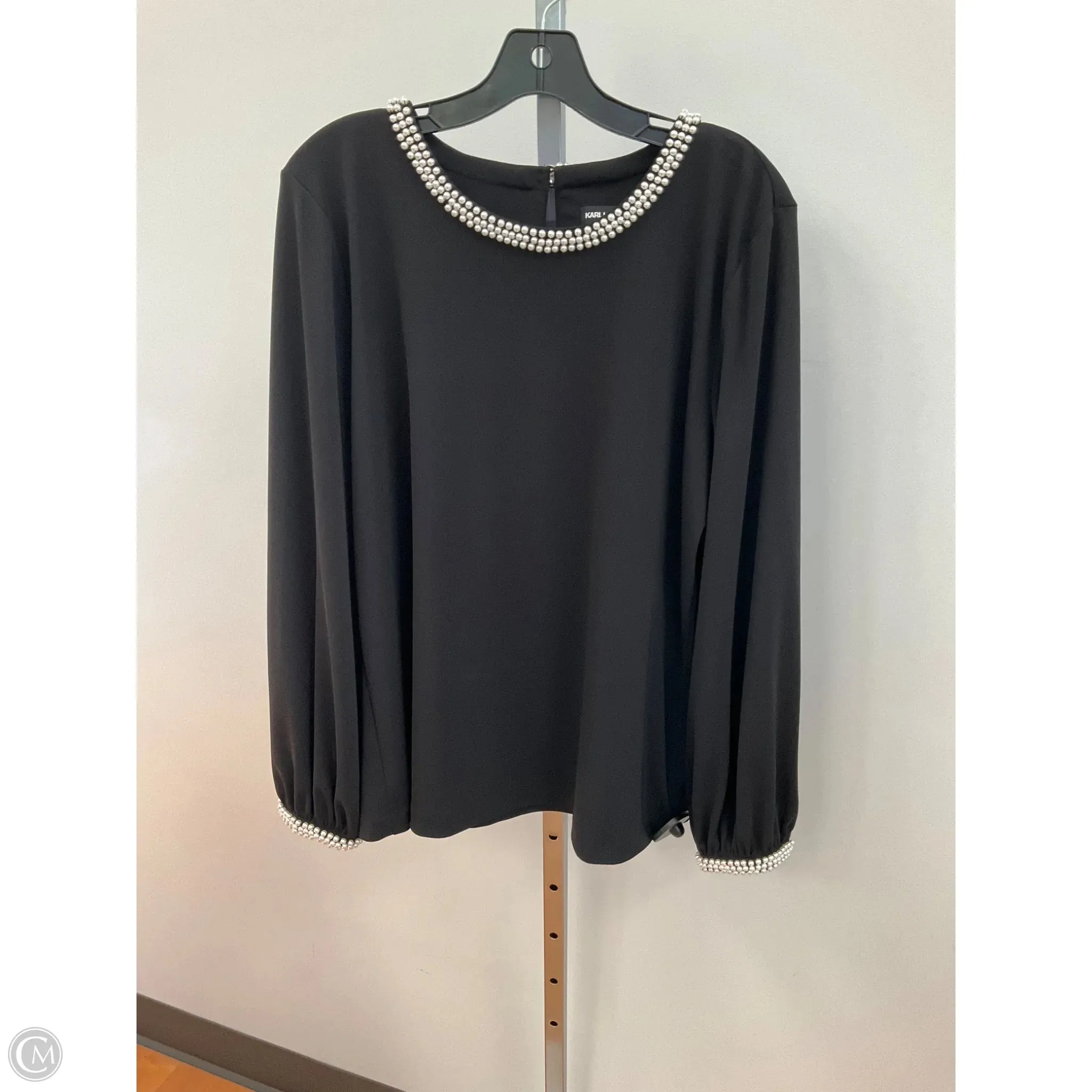 AntiStaticTechnology Top Long Sleeve Designer By Karl Lagerfeld In Black & Cream, Size: L