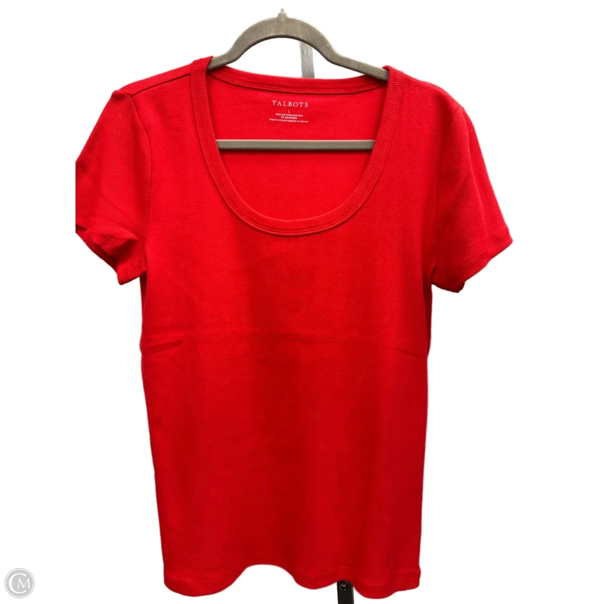 Unlined Design Office Wear Top Short Sleeve Basic By Talbots In Red, Size: L